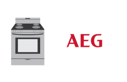 Ein Symbolbild für Ersatzteile bestehend aus Herd-backofen Grafik und Logo des Herstellers Aeg 