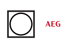 Ein Symbolbild für Ersatzteile bestehend aus Trockner Grafik und Logo des Herstellers Aeg 