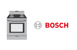 Ein Symbolbild für Ersatzteile bestehend aus Herd-backofen Grafik und Logo des Herstellers Bosch 