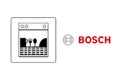 Ein Symbolbild für Ersatzteile bestehend aus Spülmaschine Grafik und Logo des Herstellers Bosch 