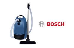 Ein Symbolbild für Ersatzteile bestehend aus Staubsauger Grafik und Logo des Herstellers Bosch 