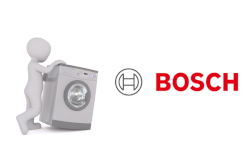 Ein Symbolbild für Ersatzteile bestehend aus Waschmaschine Grafik und Logo des Herstellers Bosch 