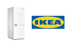 Ein Symbolbild für Ersatzteile bestehend aus Kühlschrank Grafik und Logo des Herstellers Ikea 