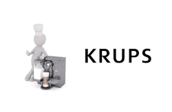 Ein Symbolbild für Ersatzteile bestehend aus Kaffeemaschine Grafik und Logo des Herstellers Krups 