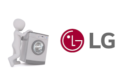 Ein Symbolbild für Ersatzteile bestehend aus Waschmaschine Grafik und Logo des Herstellers Lg 