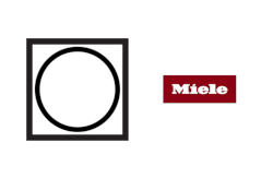 Ein Symbolbild für Ersatzteile bestehend aus Trockner Grafik und Logo des Herstellers Miele 