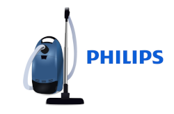 Ein Symbolbild für Ersatzteile bestehend aus Staubsauger Grafik und Logo des Herstellers Philips 