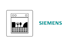 Ein Symbolbild für Ersatzteile bestehend aus Spülmaschine Grafik und Logo des Herstellers Siemens 