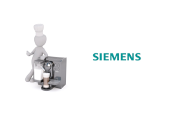 Ein Symbolbild für Ersatzteile bestehend aus Kaffeemaschine Grafik und Logo des Herstellers Siemens 