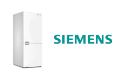 Ein Symbolbild für Ersatzteile bestehend aus Kühlschrank Grafik und Logo des Herstellers Siemens 